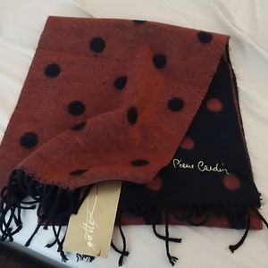 Scarf Pierre Cardin polka dot fringe rust